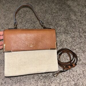 Dune London Brown Canvas Top Handle Crossbody Bag
